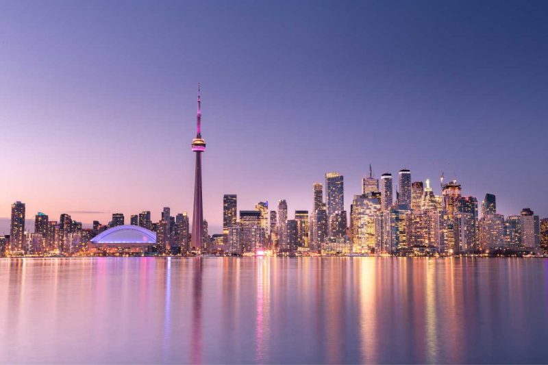 A night dusktime shot of downtown Toronto, Canada.