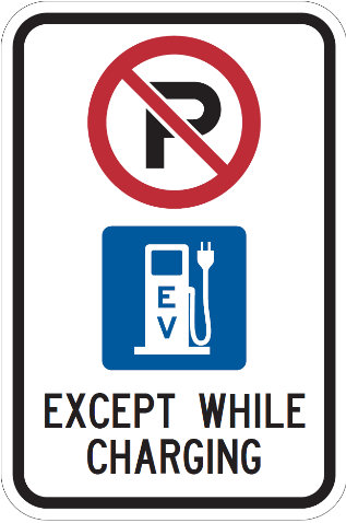 Ontario EV charging traffic signs used for designated EV charging spots.