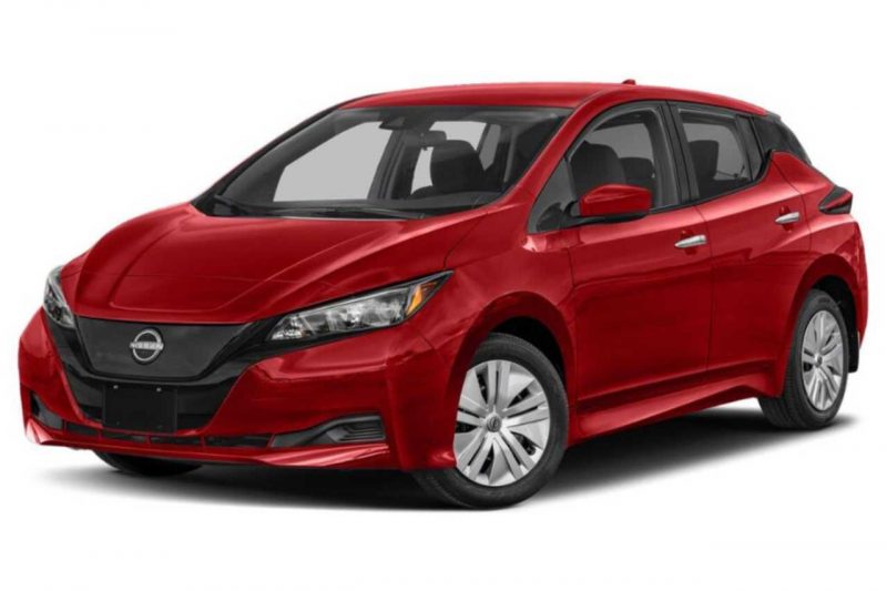 A red 2024 Nissan LEAF SV PLUS+ electric vehicle.