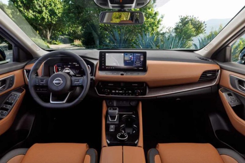 The interior view of a driver's seat and driving area of a SUV.