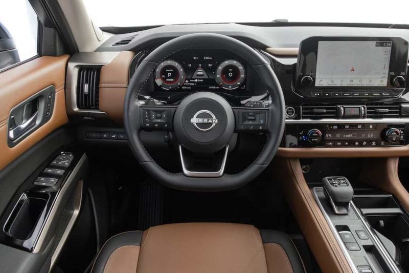 The interior of a 2024 Pathfinder SUV, showcasing the convenience and technology features available.