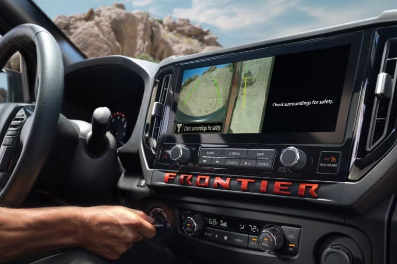 A close-up of the touchscreen display in the 2025 Nissan Frontier truck.