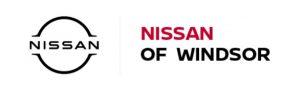 Nissan symbol next to Nissan of Windsor in Red and Black letters all on white background