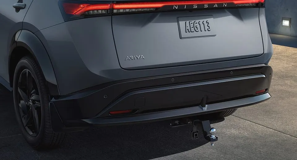 Rear exterior design of the 2026 Nissan Ariya with light bar and modern liftgate.
