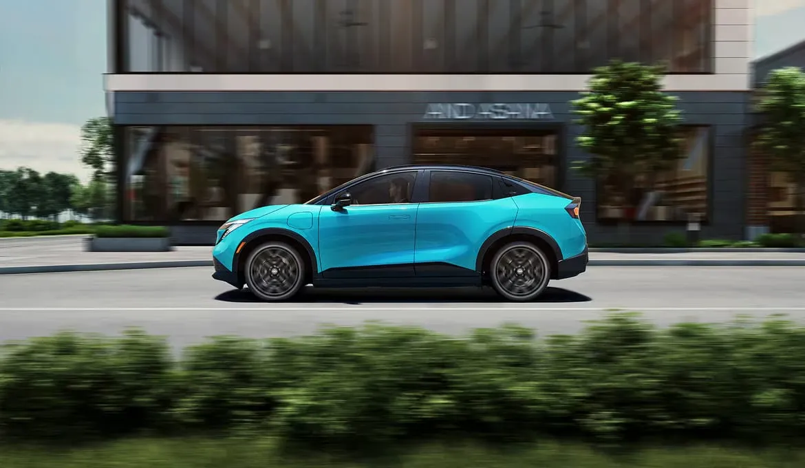 Exterior profile design of the 2026 Nissan Leaf electric.