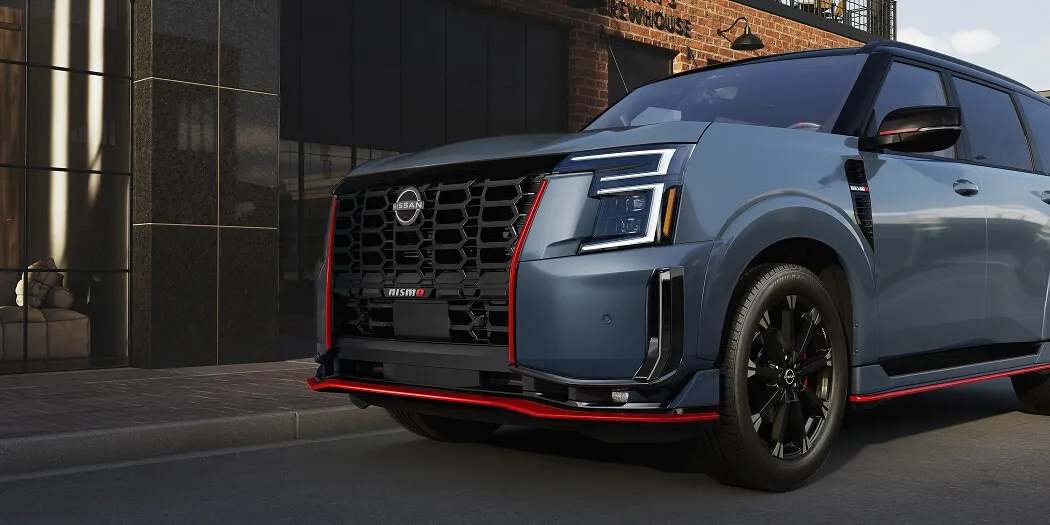 Exterior design of the 2026 Nissan Armada NISMO with red accents.