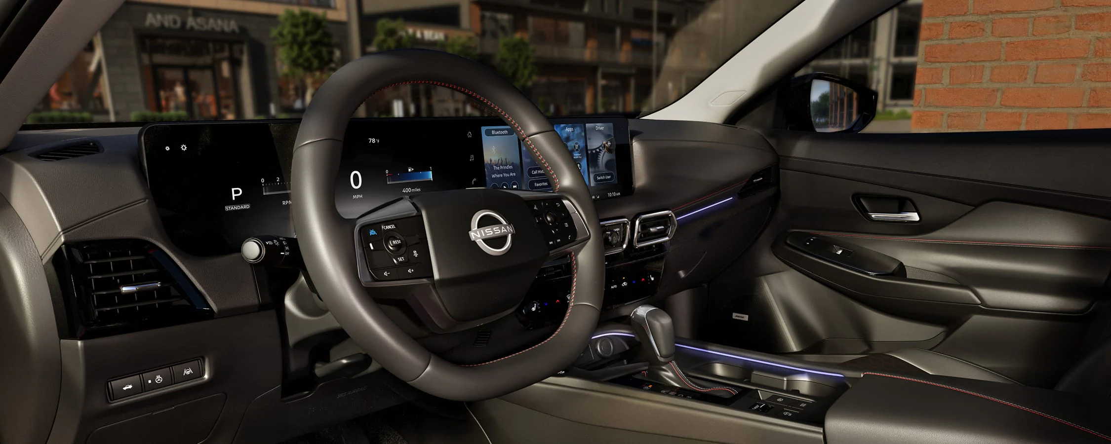 Interior dashboard profile highlighting the 2026 Nissan Sentra multi-function heated steering wheel layout